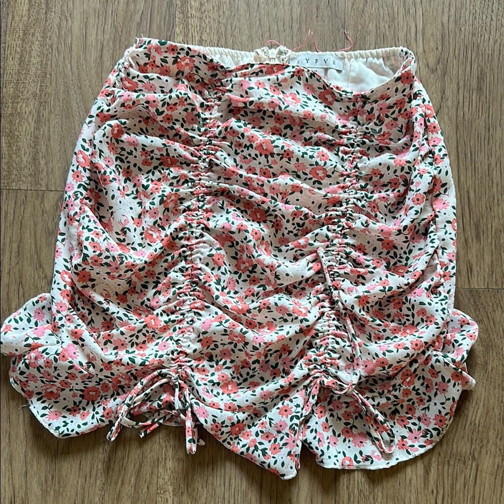 HYFVE Floral Pink and White Bubble Mini Skirt